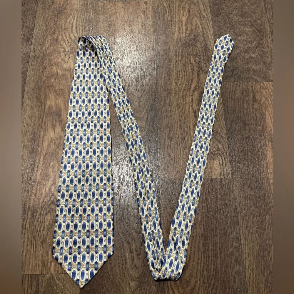 Pierre Cardin Yellow Blue Geometric 100% Silk Necktie